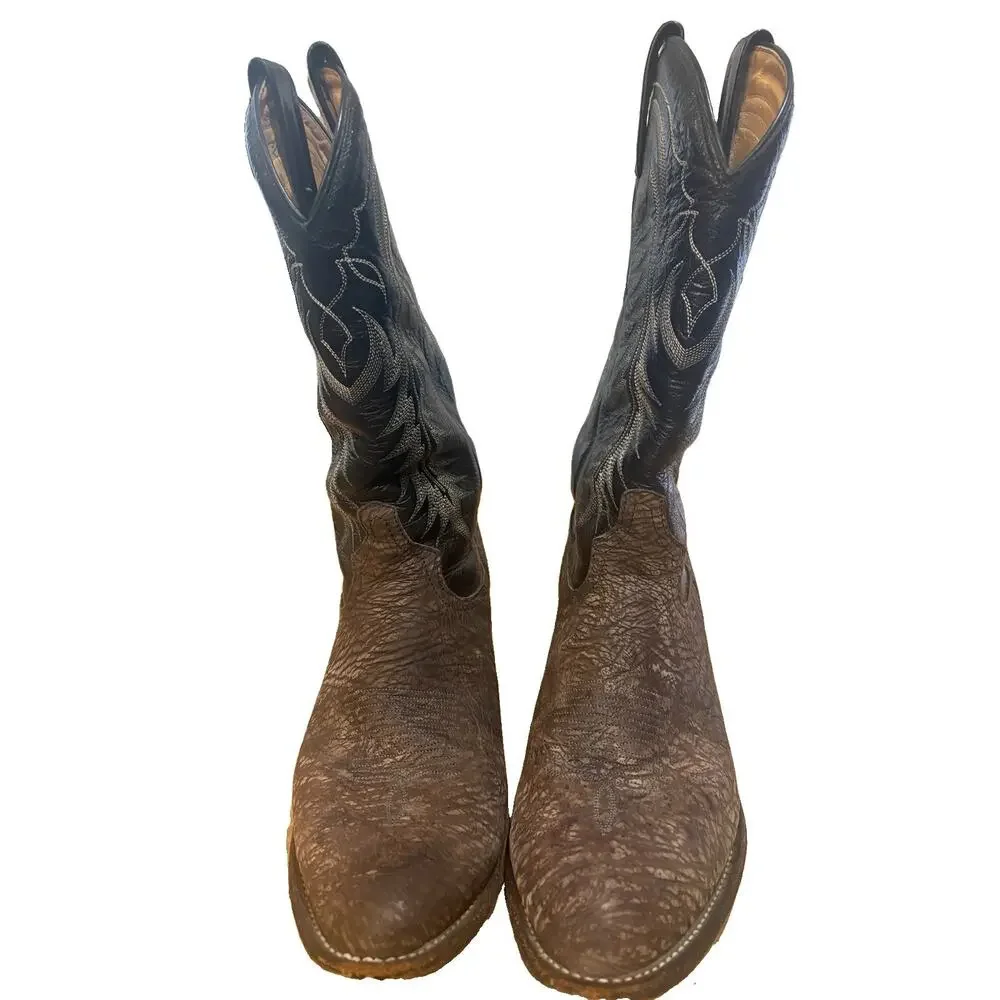 Tony Lama Mens Goat Skin Western Cowboy Boot Sz 8 Gray Black Leather 6250 USA
